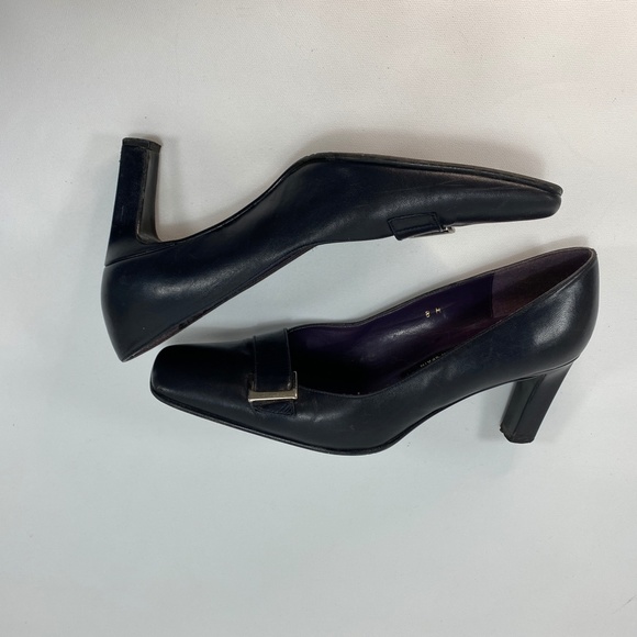 Aetienne Aigner Leather Cuddles Black Heels Pumps Square Toes Silver Buckle 8 M - Picture 7 of 9